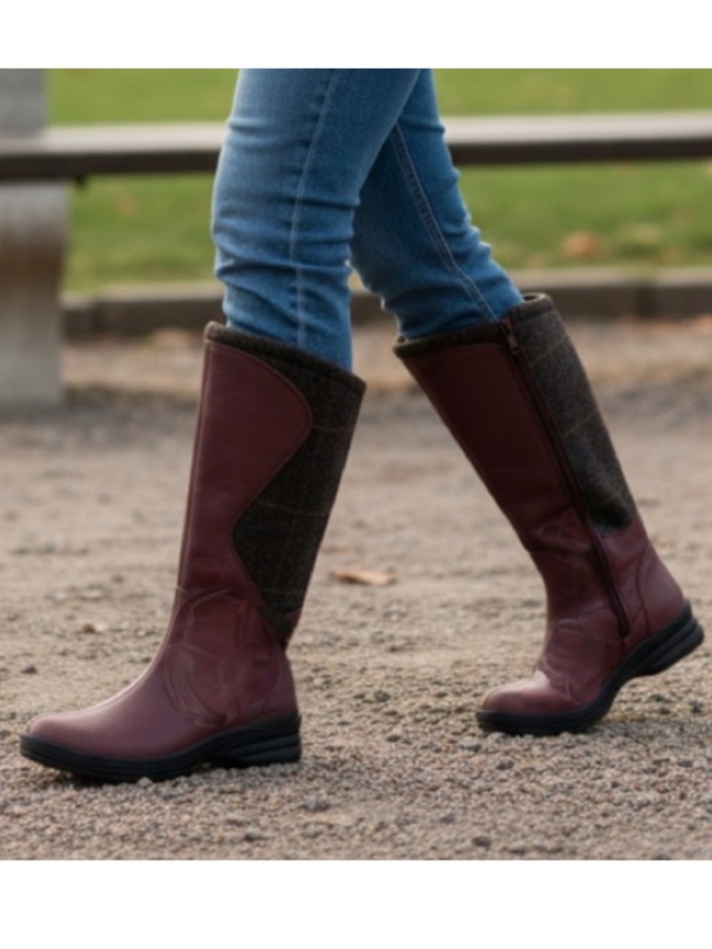 L.L. Bean North Haven Boots with Plaid Accents Burgundy Size 7